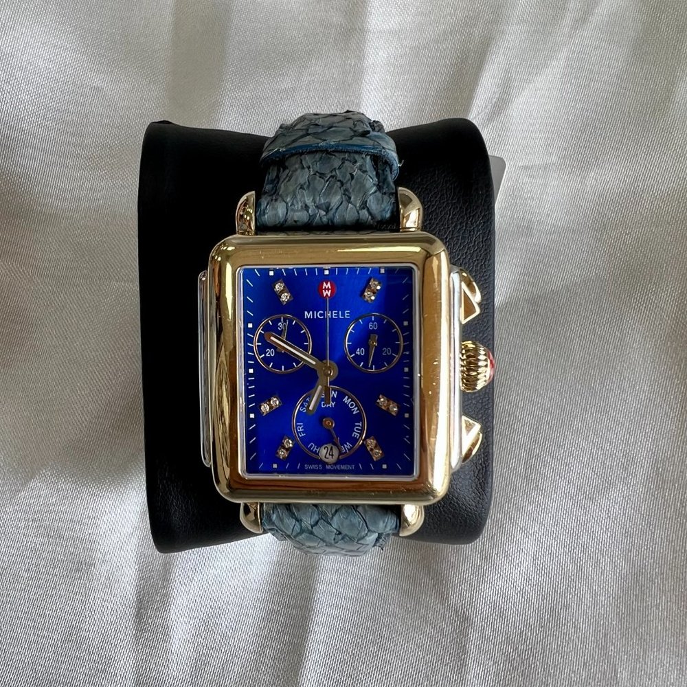 Michele Deco Sapphire Crystal Blue Sterling Silver Watch